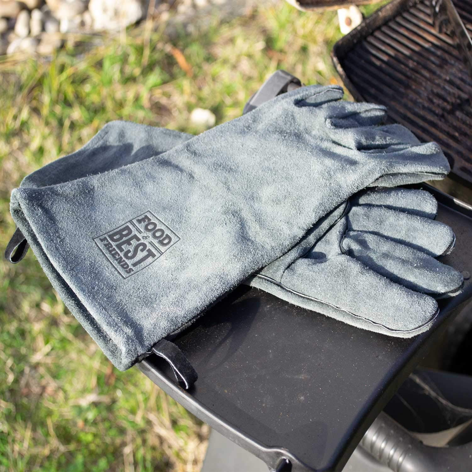 Kožené grilovací rukavice šedé vel. 10 BBQ - pár, Food & Best Friends 501736P10 kůže, 36 cm