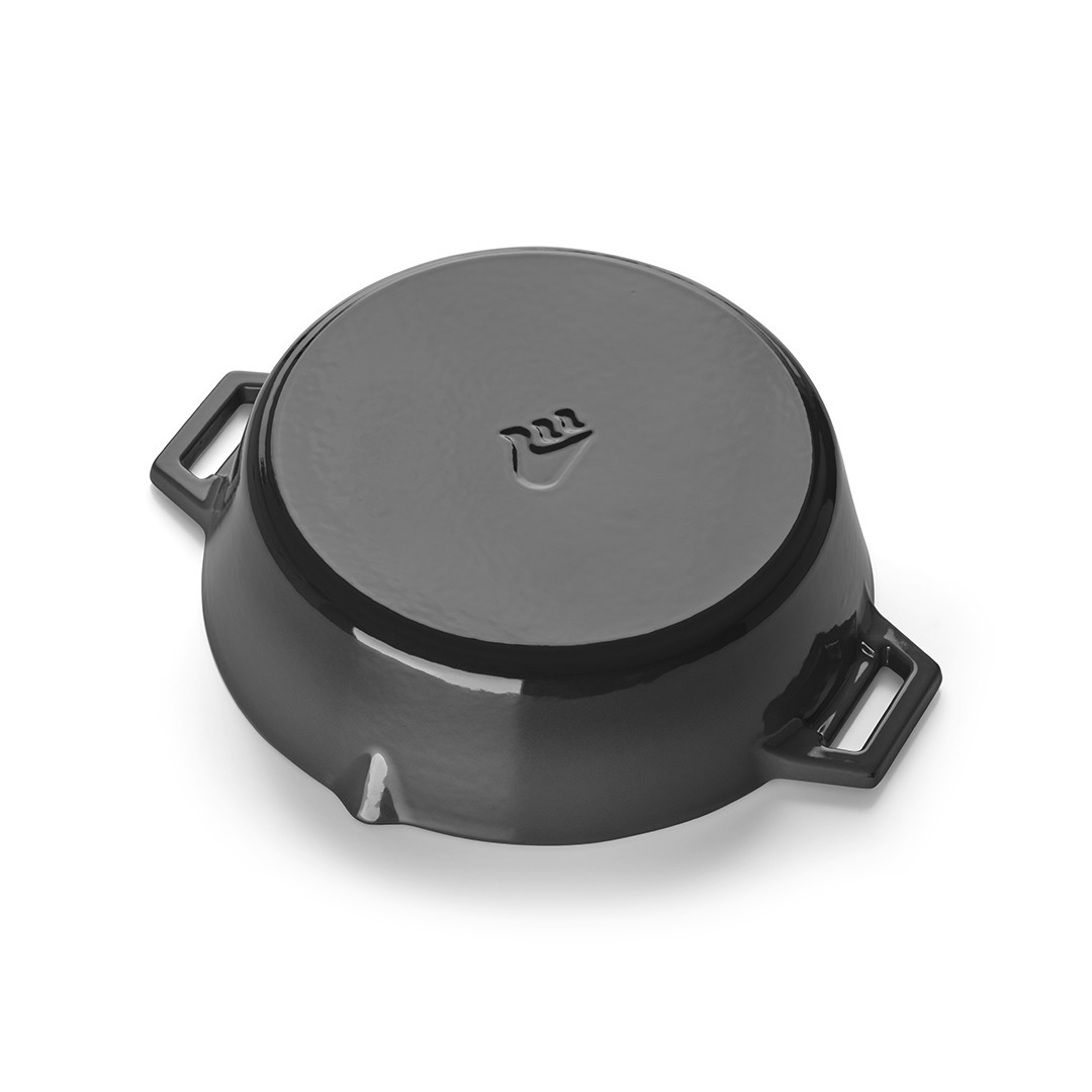 GrandPro hluboká litinová grilovací pánev 25 cm A03001004T, hladká, šedý smalt + poklice, madlo