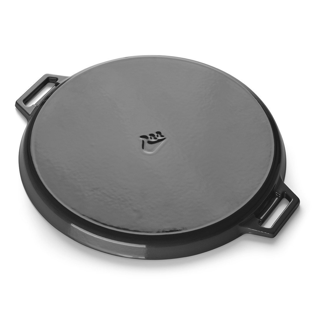 GrandPro litinový pekáč 35 cm na pizzu, palačinky A03001007T šedý smalt, odnímatelná rukojeť