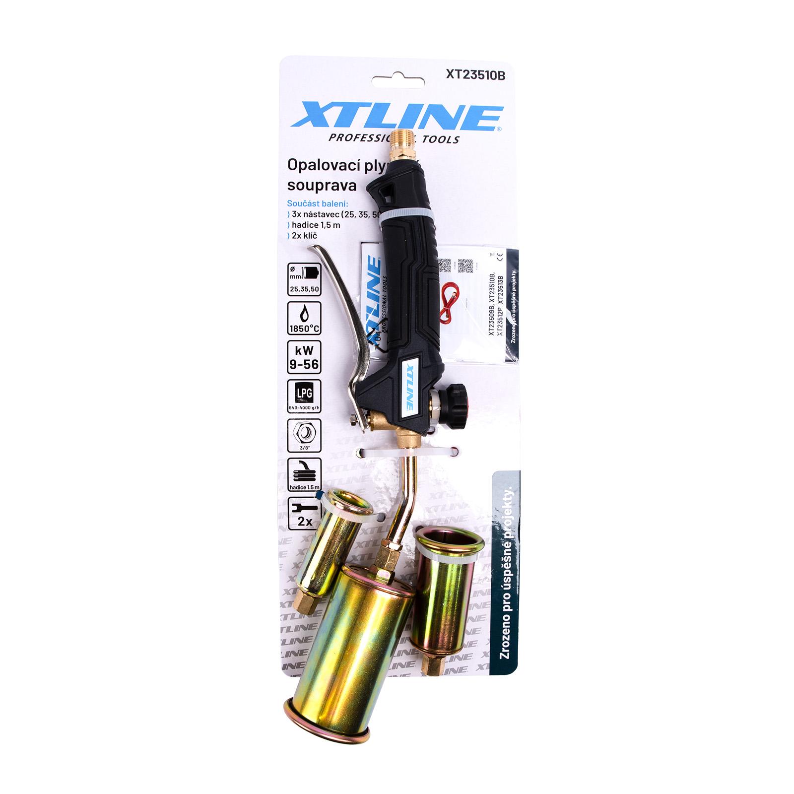 XTLINE Plynová opalovací, izolatérská souprava 9-56 kW XT23510B, 3 hořáky 25, 35, 50 mm + hadice 1,5 m