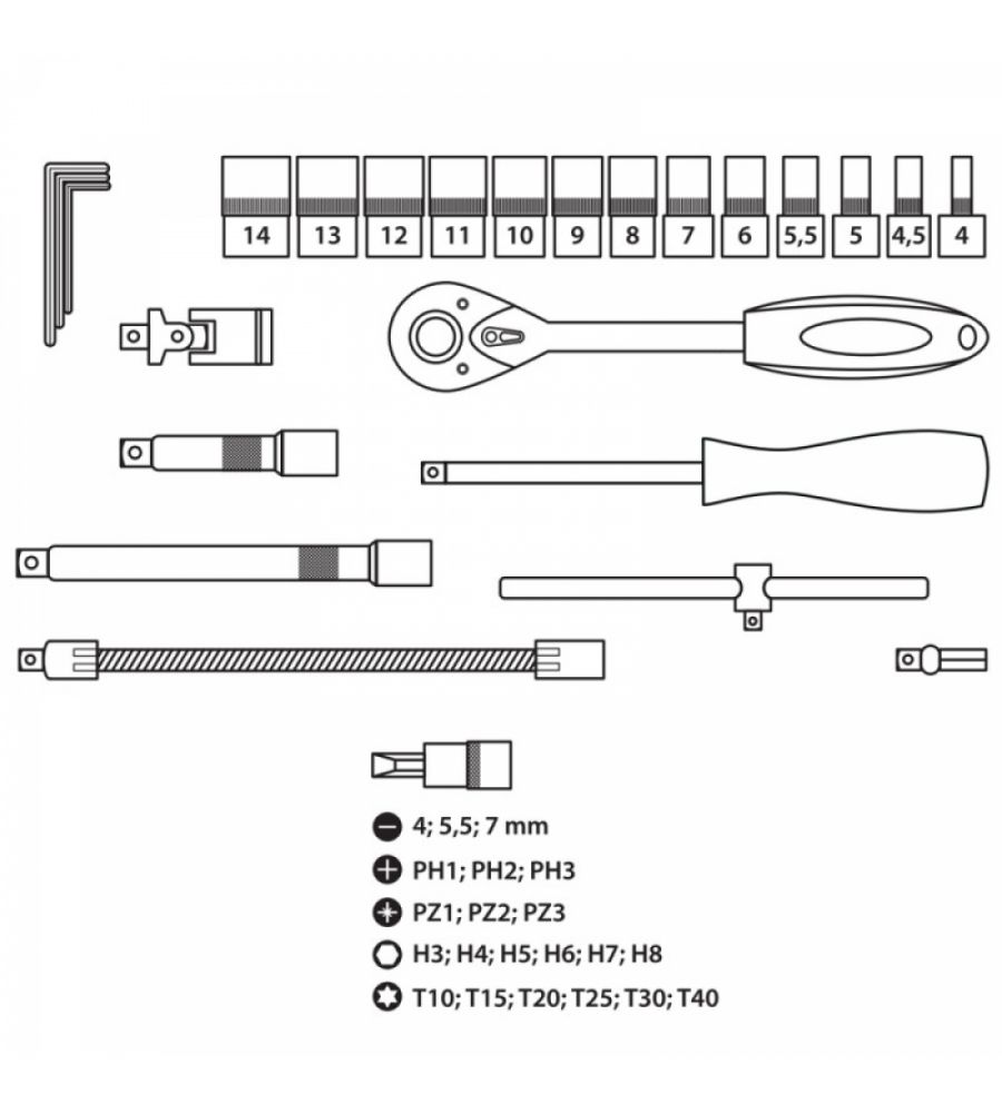 HARTSSON sada 1/4" HEX, CrV 46-dílná, hlavice + bity, 17K046 Dedra