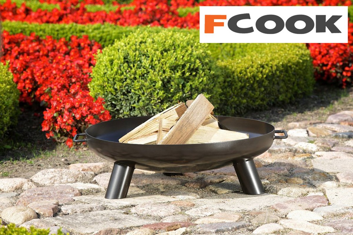 FCOOK zahradní ohniště UFO 70cm Pan37 kruhové, 3 nožky, madla - černé E00276
