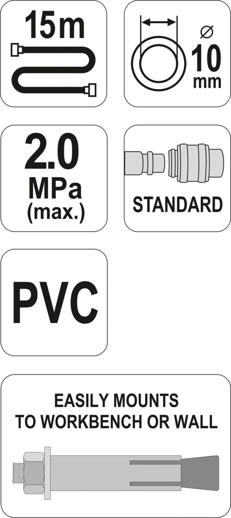 Yato Naviják se vzduchovou hadicí PVC 10mm, 15m, YT-24240