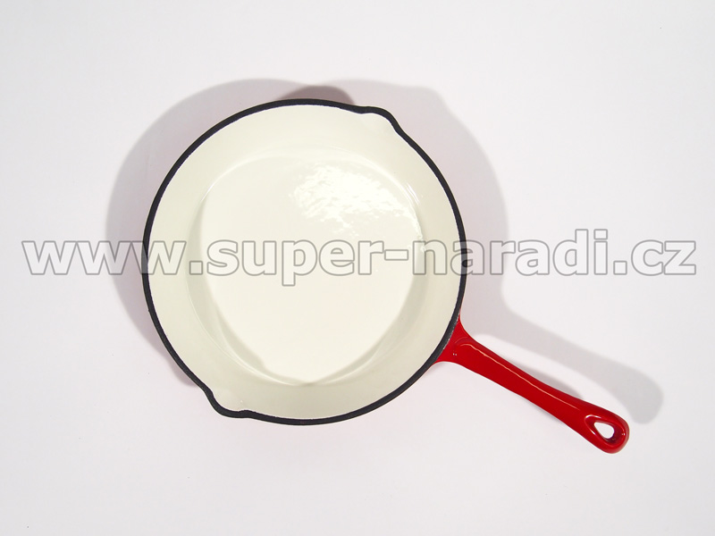 Litinová pánev 26 cm, s rukojetí, smaltovaná, červeno-bílá PWI 9747