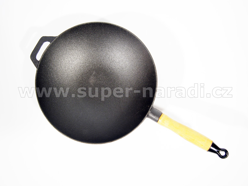 Litinová WOK pánev 30 cm, s dřevěnou rukojetí PWI 4531