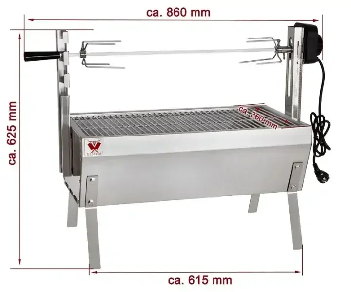 Beeketal SGB-8 Inox gril na kuře, steaky s pohonem 230V, nerezový