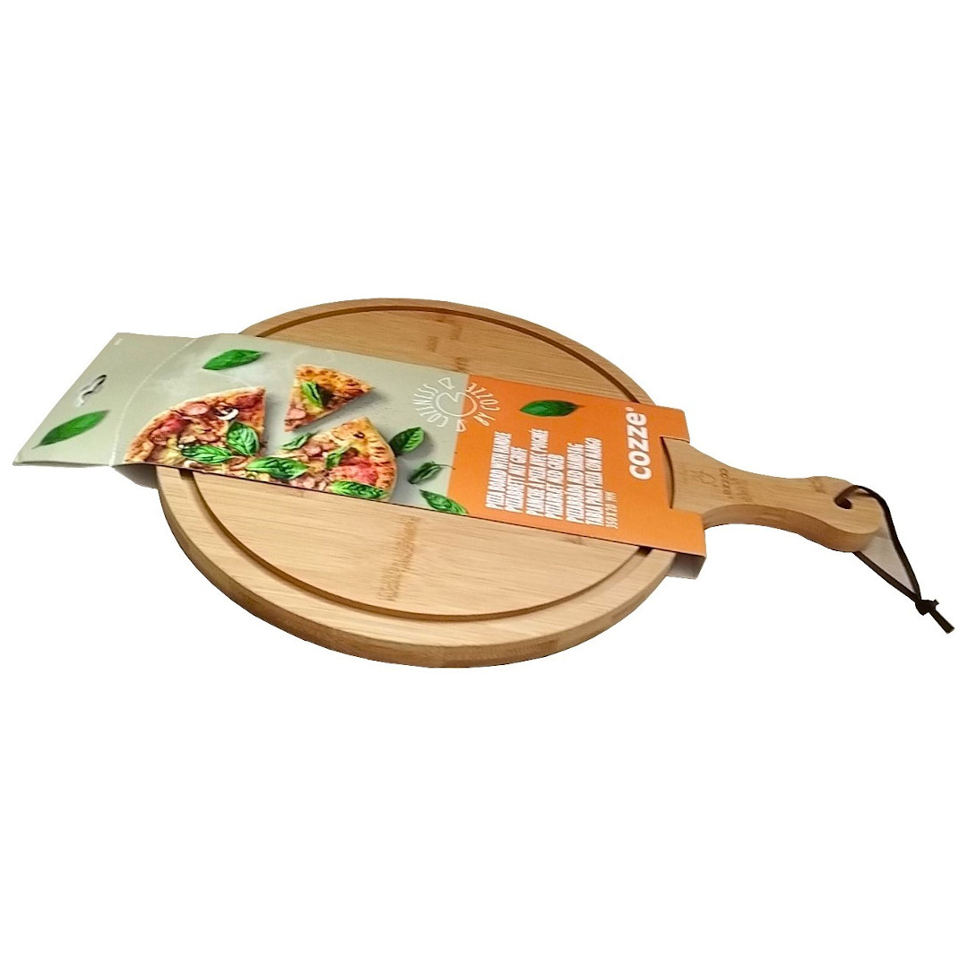 Cozze Bambusové prkénko 35 cm na pizzu, kulaté s rukojetí 90316