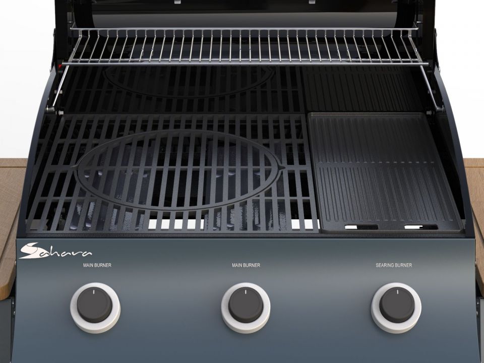 Meva plynový gril Sahara S350 UGP22004, 3 hořáky, okénko, bambusové stolky
