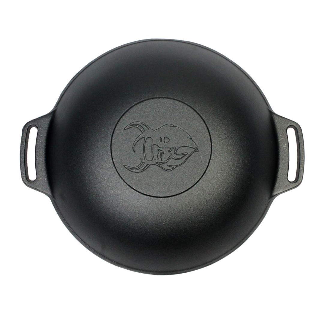 Litinová pánev WOK 36 cm Valhal Outdoor VH.WOK36, 2 madla