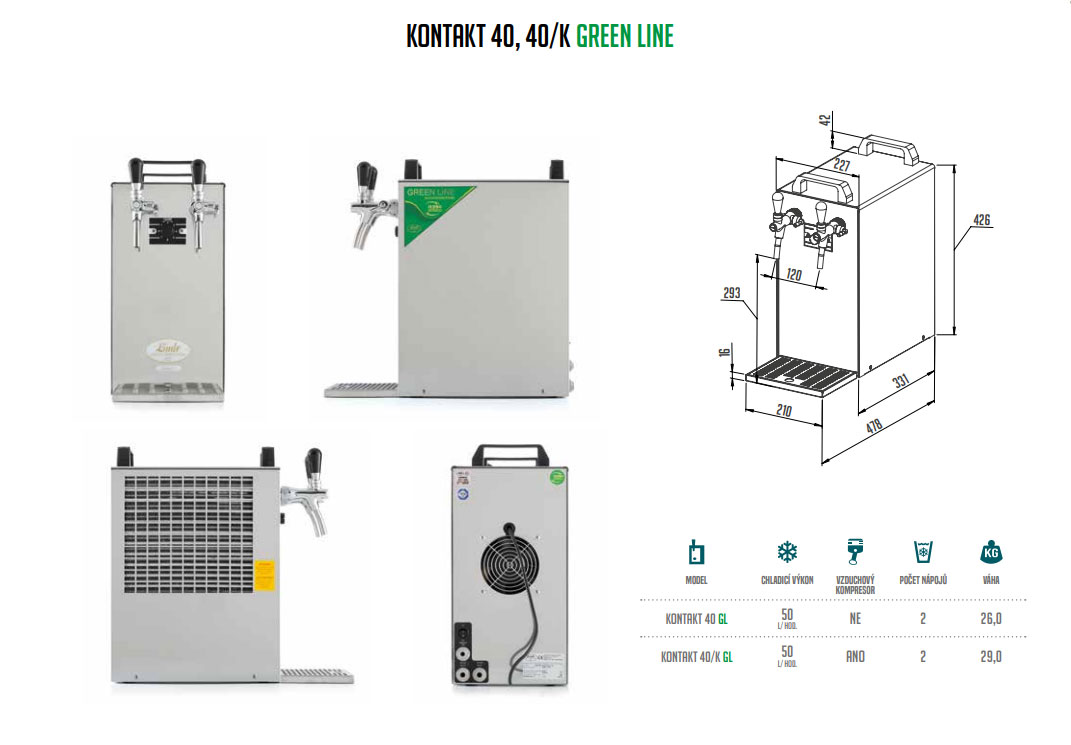 Lindr Výčepní zařízení Kontakt 40/K KCH01627 Green Line NEW 2x kohout, s kompresorem