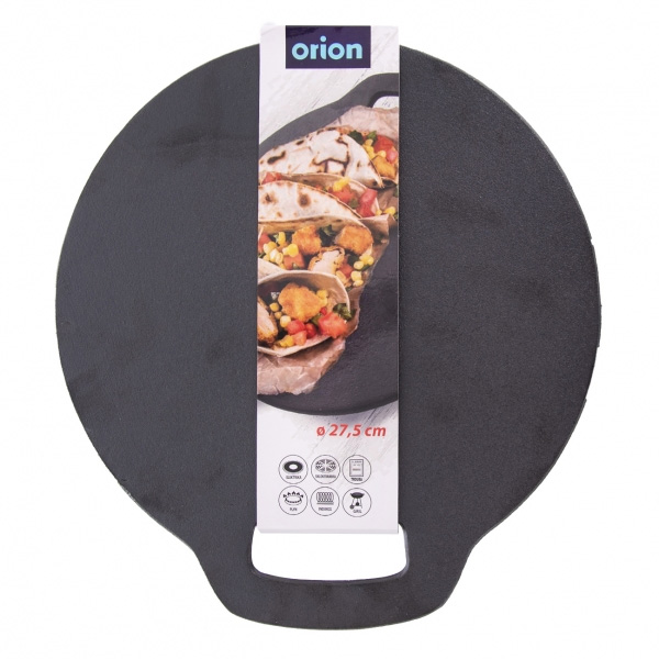 Grilovací plát litina 27,5 cm kruhový, hladký Orion 870190 s madlem