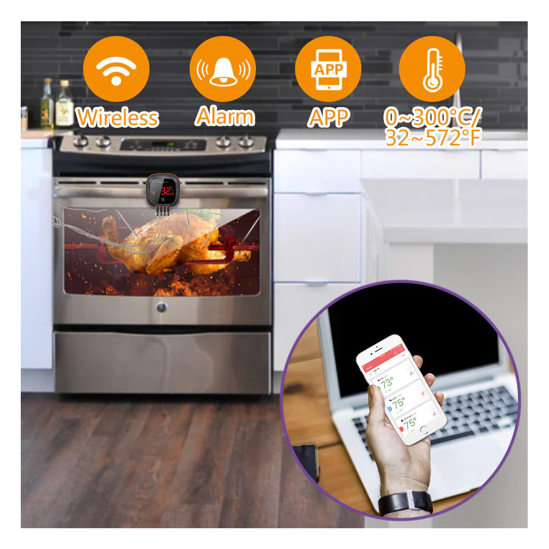Bluetooth teploměr IBT-4XS Inkbird + 4 drátové sondy do masa, udírny - magnetický