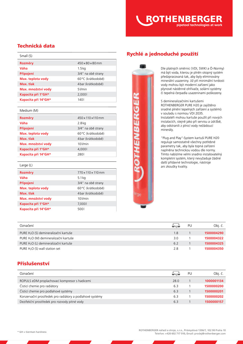 Rothenberger PURE H2O demineralizační kartuše S + nástěnný set 1500004350 na 2000 litrů