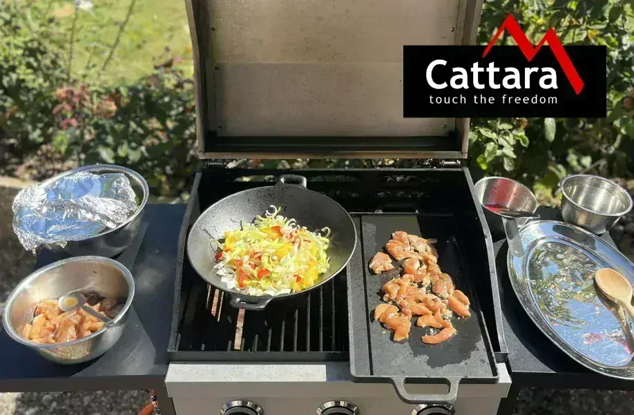 Cattara Grilovací pánev Wok Litina 31cm 13069 se dvěma madly
