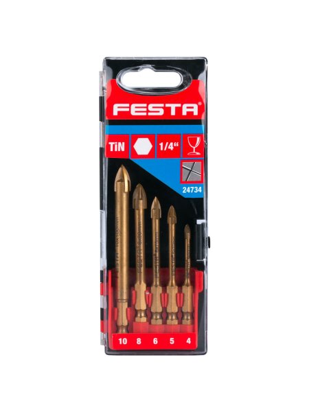 Festa Sada vrtáků 4-5-6-8-10 na sklo, keramiku 5 ks 24734, 1/4"