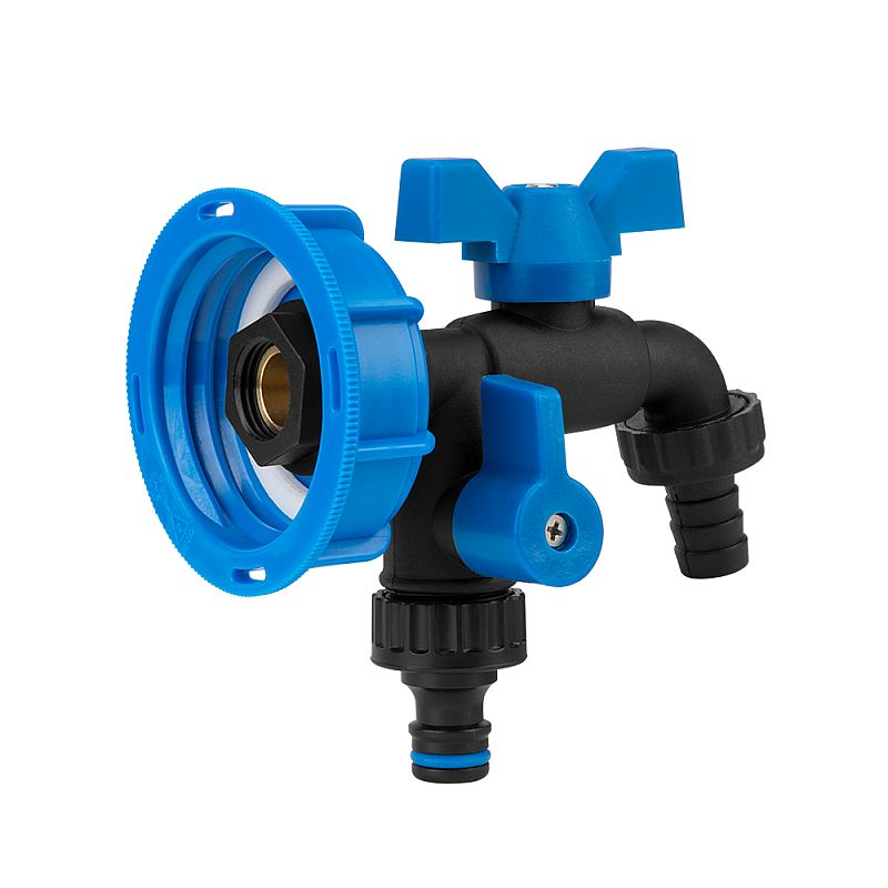 IBC ventil zahradní S60x6 GZ kohout 5/8", 2x výstup 3/4'' TSM na kontejner