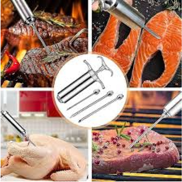 UG Grill Marinovací set DP-6721 nerez,  stříkačka + 3 jehly, mašlovačka