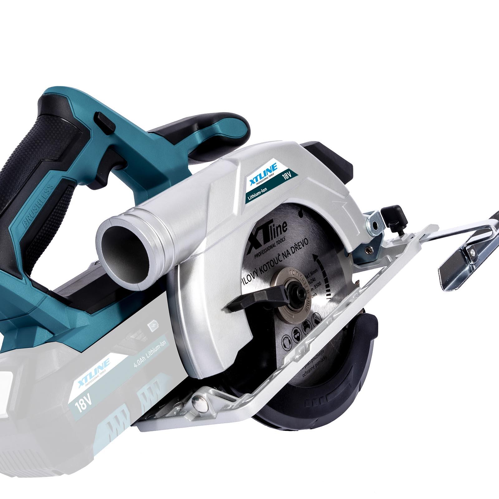 Set - Aku kotoučová pila bezuhlíková 18 V, 165 mm, 2x baterie 5.0 Ah, nabíječka 3.5 A, box XTLINE XT102845-2B5B