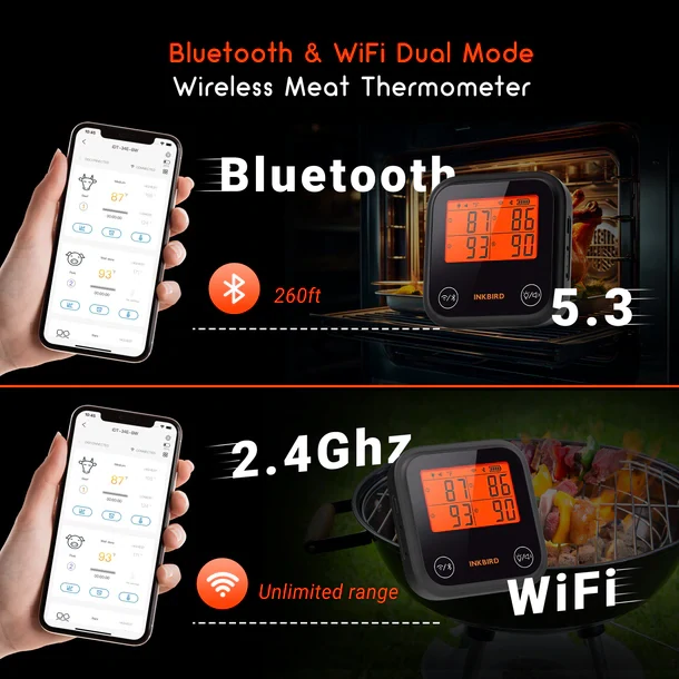 Grilovací teploměr WiFi & Bluetooth, 4 sondy Inkbird IDT-34E-BW
