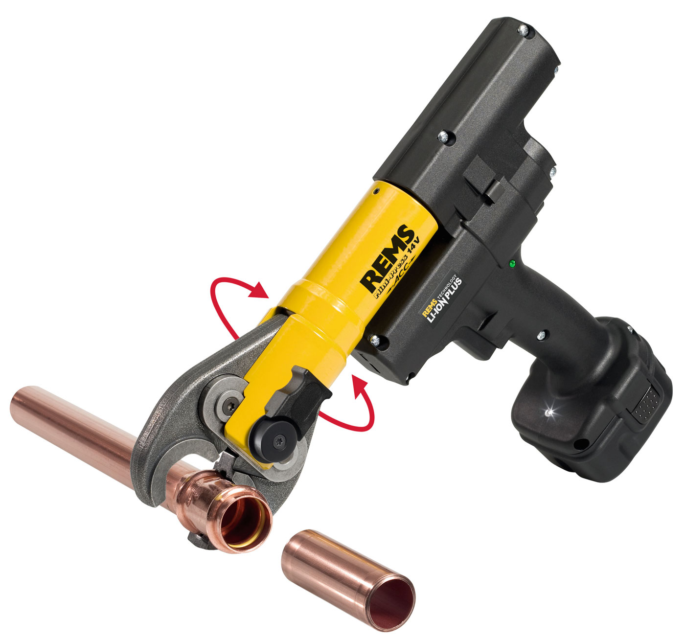 REMS Mini-Press 14,4V 22kN ACC 578019, lisovačka na trubky SET 3 čelisti TH 16+20+26 L-Boxx + Aku 2,5Ah, nabíječka