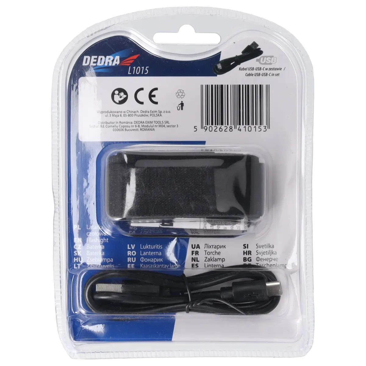Dedra Čelová svítilna 500 lm SMD+COB LED, 1000mAh Li-ION, 3xAAA L1015, čelovka sklopná, 55m, IP54, USB-C, senzor pohybu