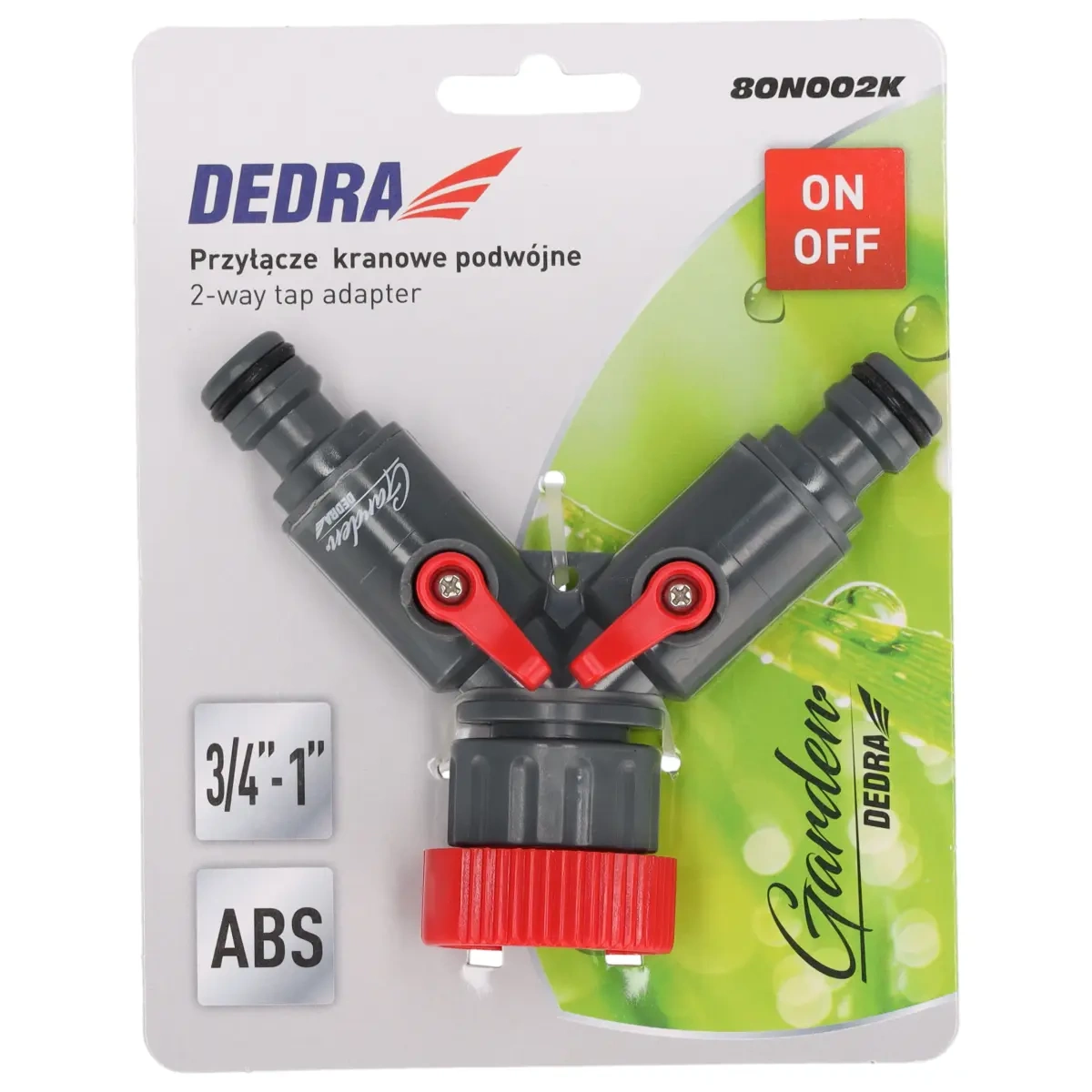 Dedra Dvojitá přípojka na vodovodní kohoutek 3/4"-1" 80N002K s uzávěry, ABS a PP plast, blistr