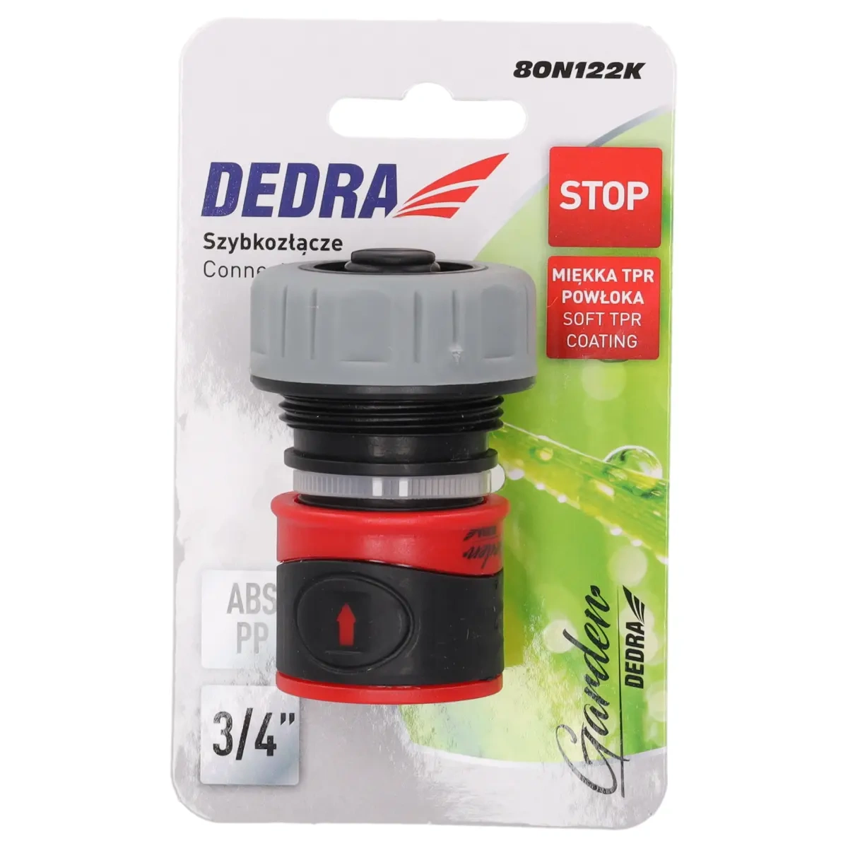 Dedra Rychlospojka STOP 3/4" Soft 80N122K na zahradní hadici, ABS a PP, TPR plast - blistr