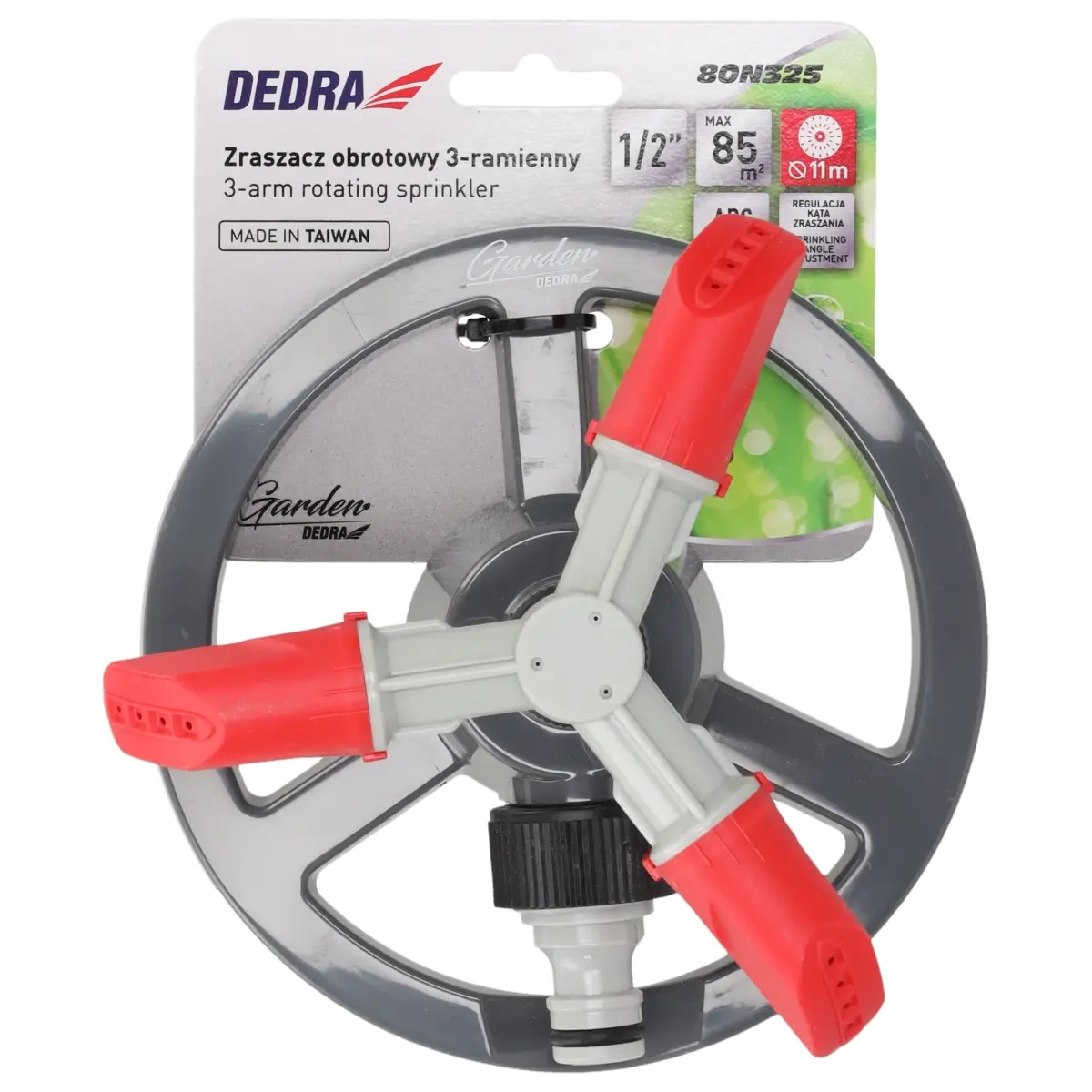 Dedra Tří-ramenný otočný zavlažovač 1/2" 80N325 + základna, do 85 m2, ABS+PP plast Taiwan