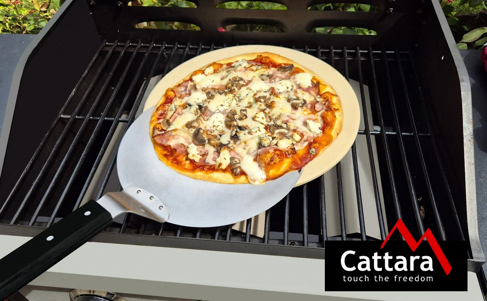 Cattara Lopata na pizzu kulatá 25 cm, 14090 nerezová, černé madlo