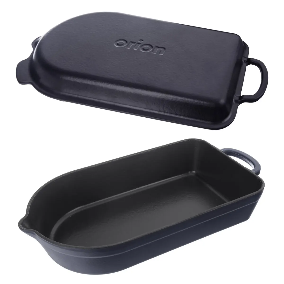 Orion Pekáč litina smalt oboustranný 42,5x22 cm, 127038 polo-oválný, modro-šedý s poklopem