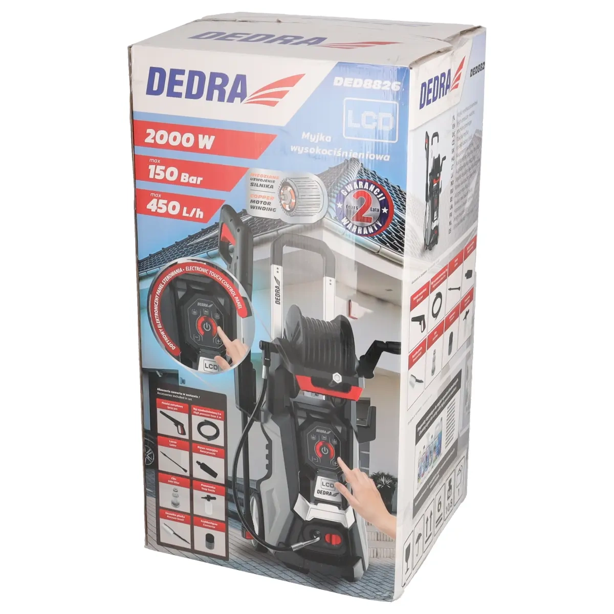 Dedra Vysokotlaký čistič, zahradní myčka s LCD DED8826, 230V, 2000W 100/150Bar, 450l/h