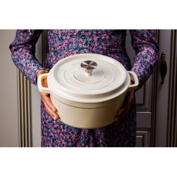Hrnec s víkem litina, smalt 3,5l, 24 cm bílý-béžový Grand feu FEUMWHITE