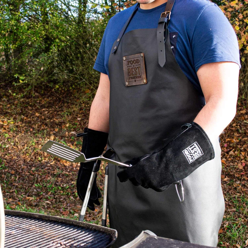 Kožené grilovací rukavice černé vel. 10 BBQ - pár, Food & Best Friends 501736S10 kůže, 36 cm