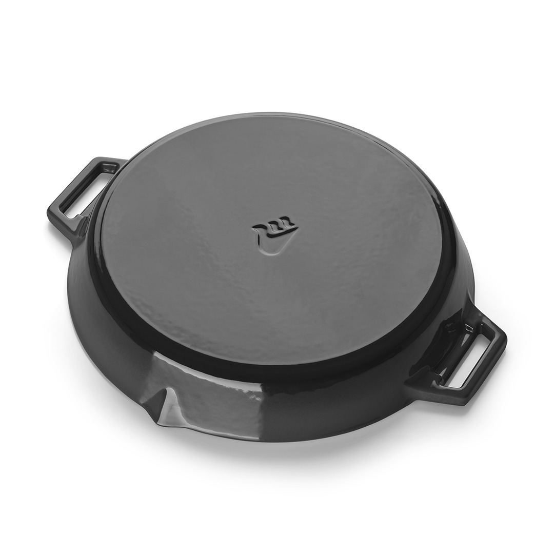 Grandpro litinová grilovací pánev 30 cm A03001003T, šedý smalt, odnímatelná rukojeť, rovné dno
