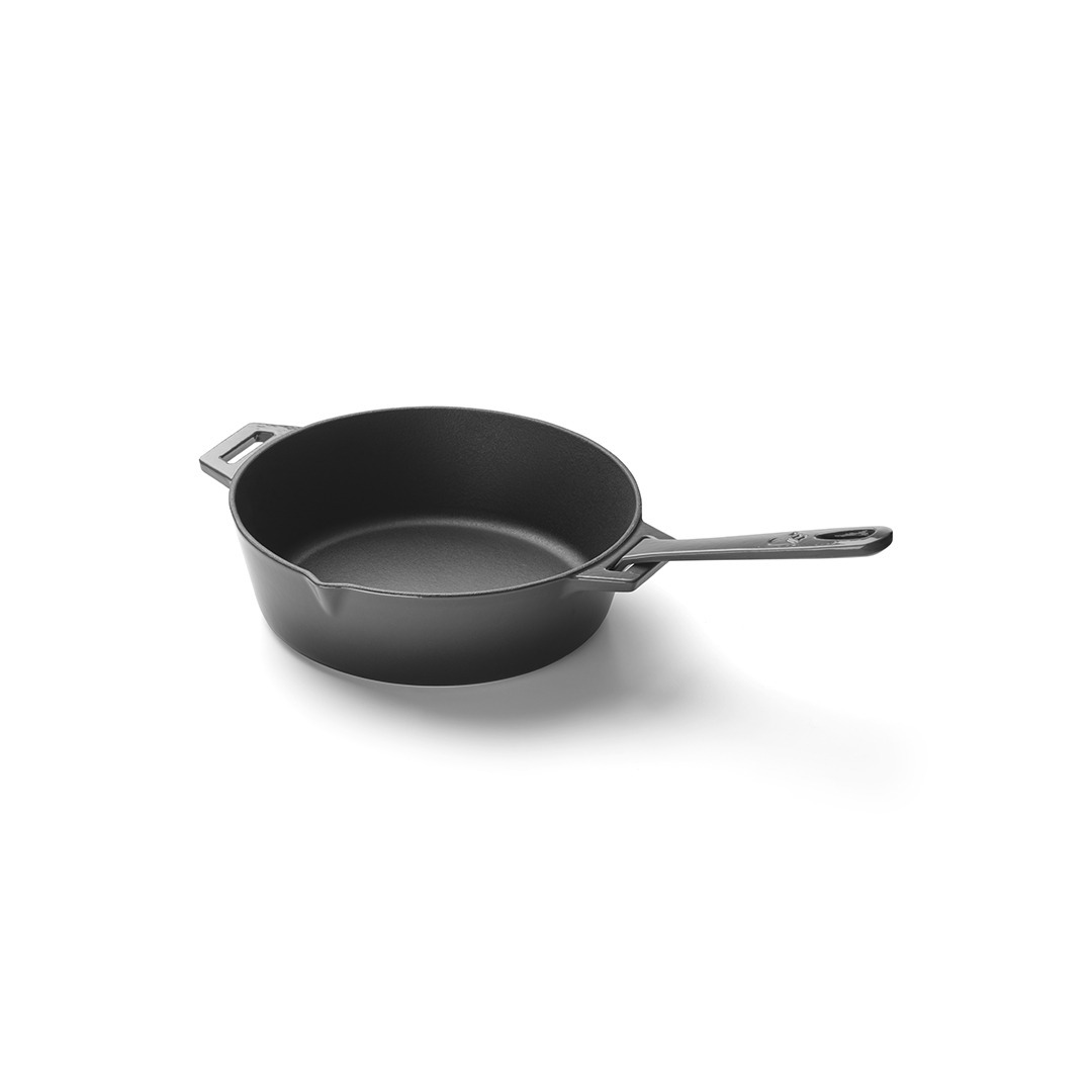GrandPro hluboká litinová grilovací pánev 25 cm A03001004T, hladká, šedý smalt + poklice, madlo