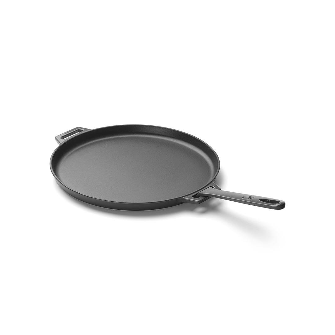 GrandPro litinový pekáč 35 cm na pizzu, palačinky A03001007T šedý smalt, odnímatelná rukojeť