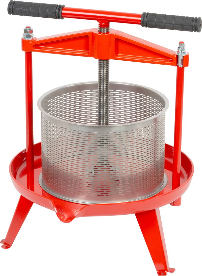 Strend Pro Mechanický kovový lis na ovoce a zeleninu s filtračním sáčkem (9 l), 234400 červený, nerezový válec