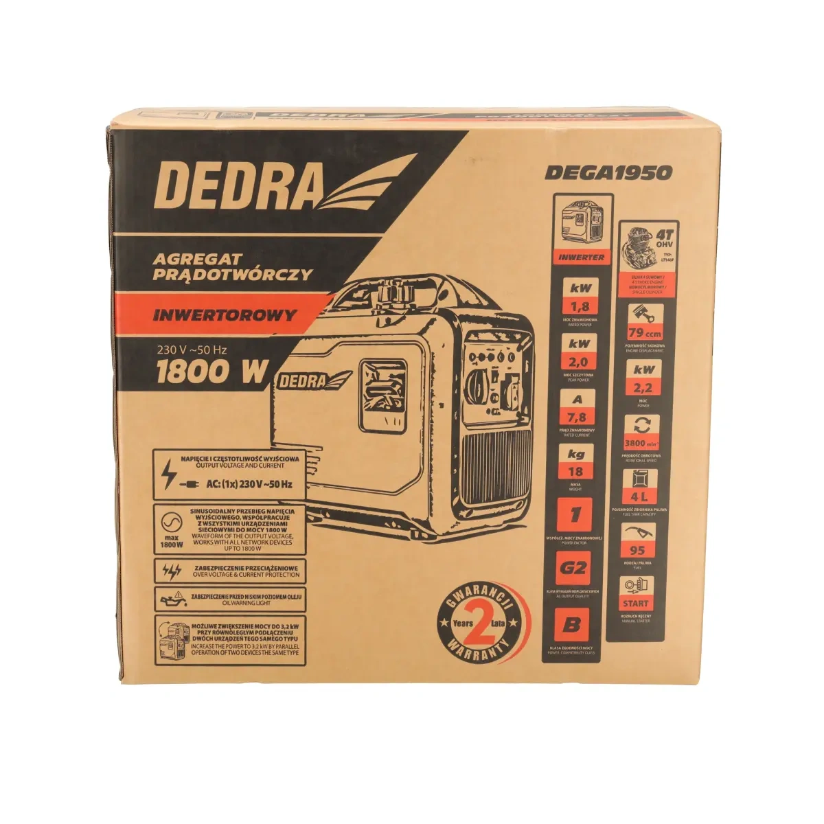Dedra Invertorová elektrocentrála DEGA1950, 2,0 kW