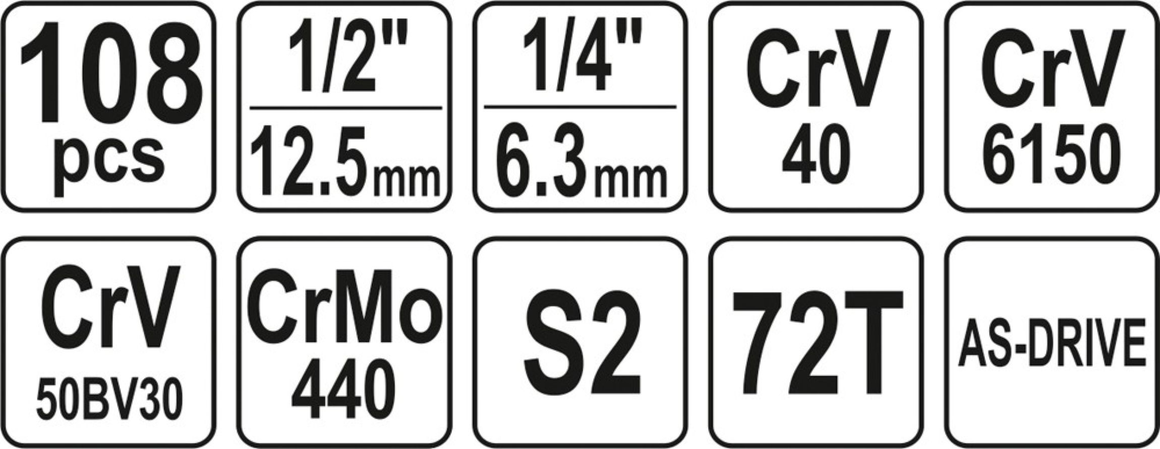 Yato Gola sada 1/2", 1/4" + příslušenství 108 ks, YT-38791