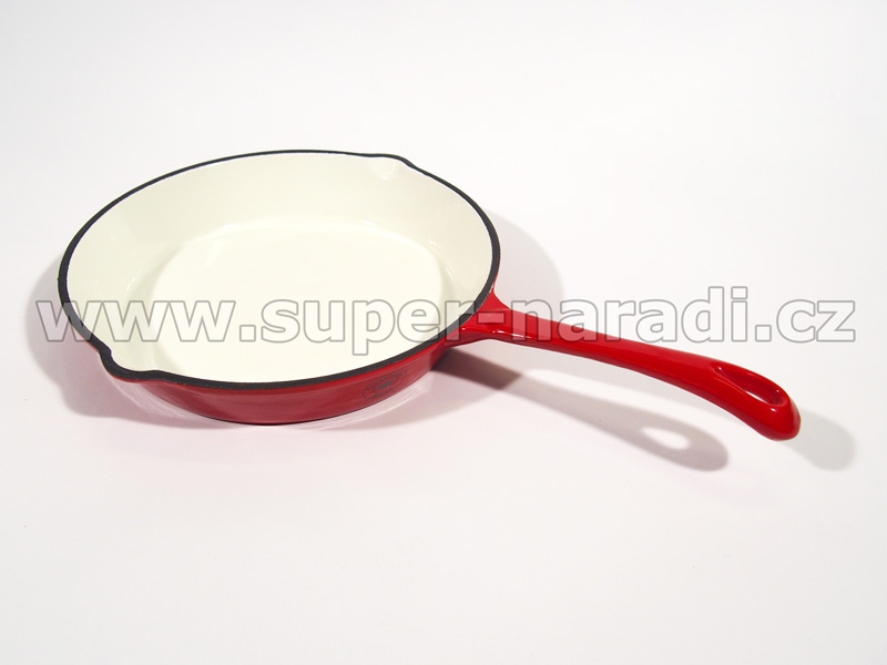 Litinová pánev 26 cm, s rukojetí, smaltovaná, červeno-bílá PWI 9747