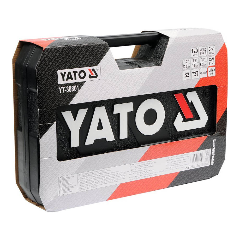 Gola sada 1/2", 3/8", 1/4" + příslušenství 120 ks Yato 38801
