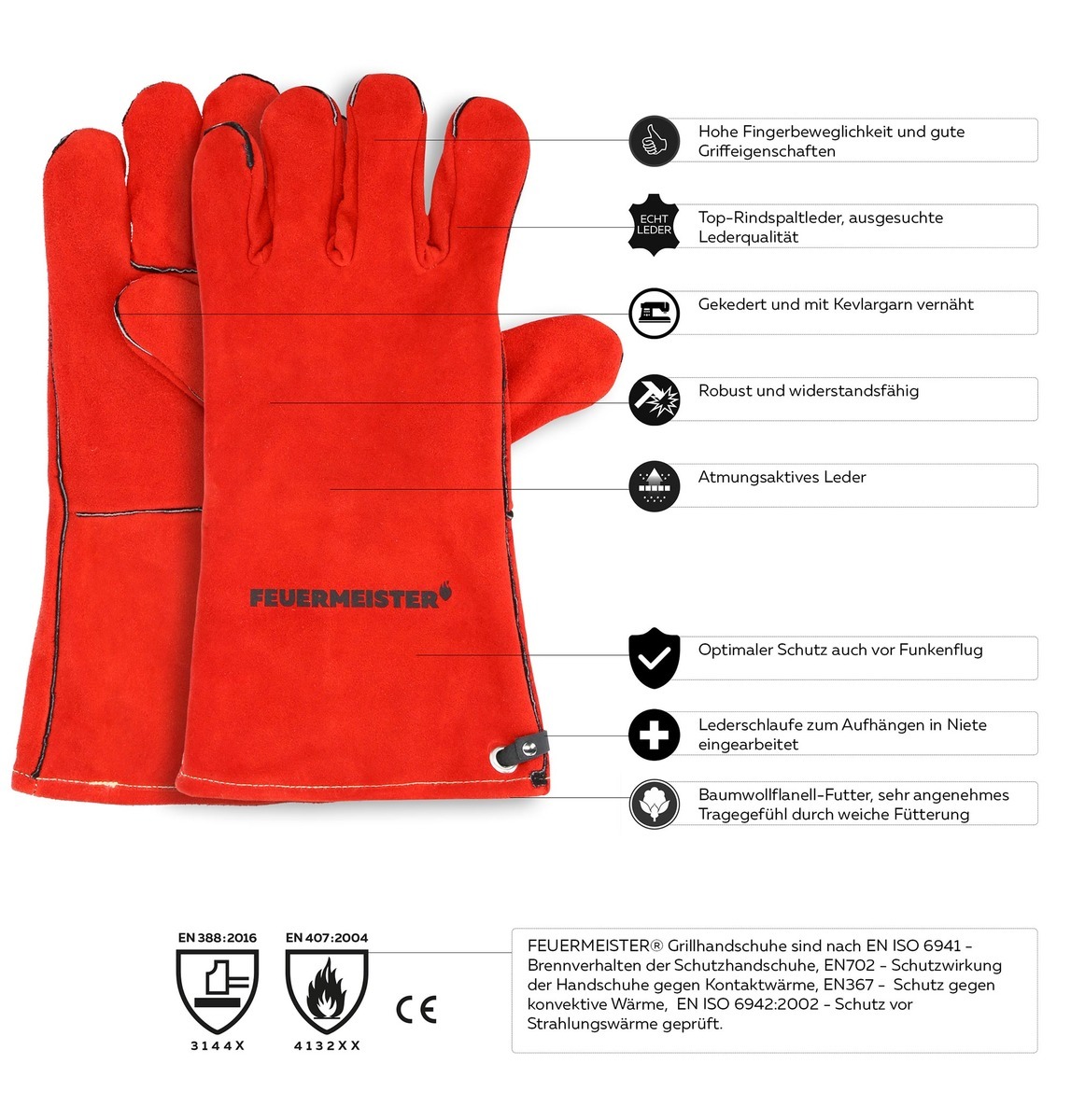Kožené grilovací rukavice vel. 10 BBQ Premium pár Feuermeister 50173615B červené