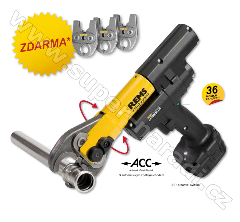 Lisovací kleště REMS Mini-Press ACC + 3 čelisti M, V zdarma Aku 14,4V 578X04, 578012 SN SET
