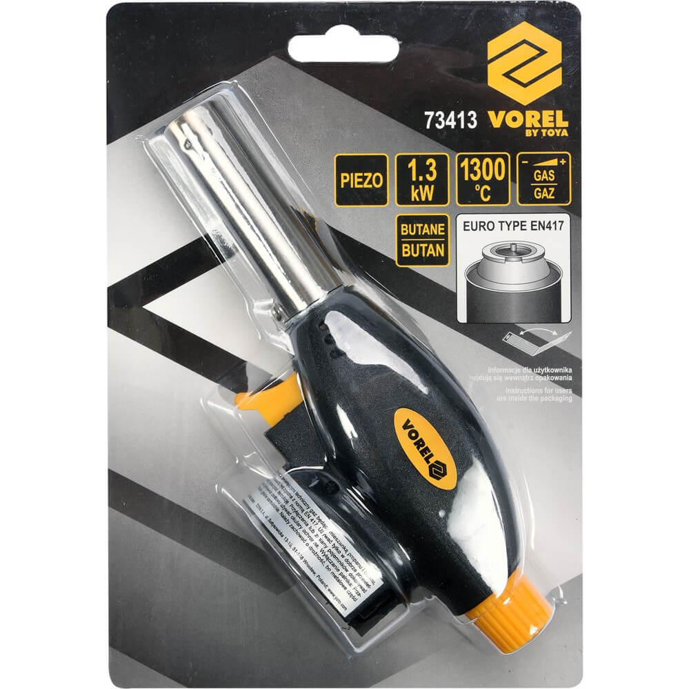 Plynový hořák 1,3 kW s piezo zapalováním Toya 73413 Vorel EN417 na kartuše
