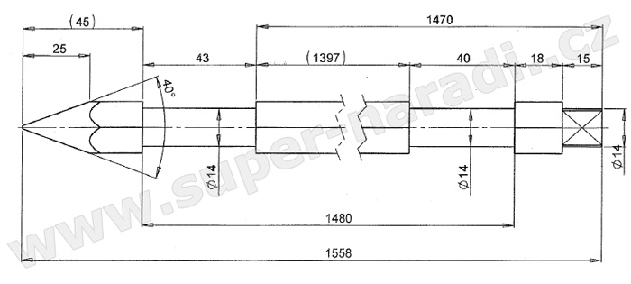 PROFI Grilovací jehla OEM G55 1450, délka 1558 mm, zakončení UMR03, GFire