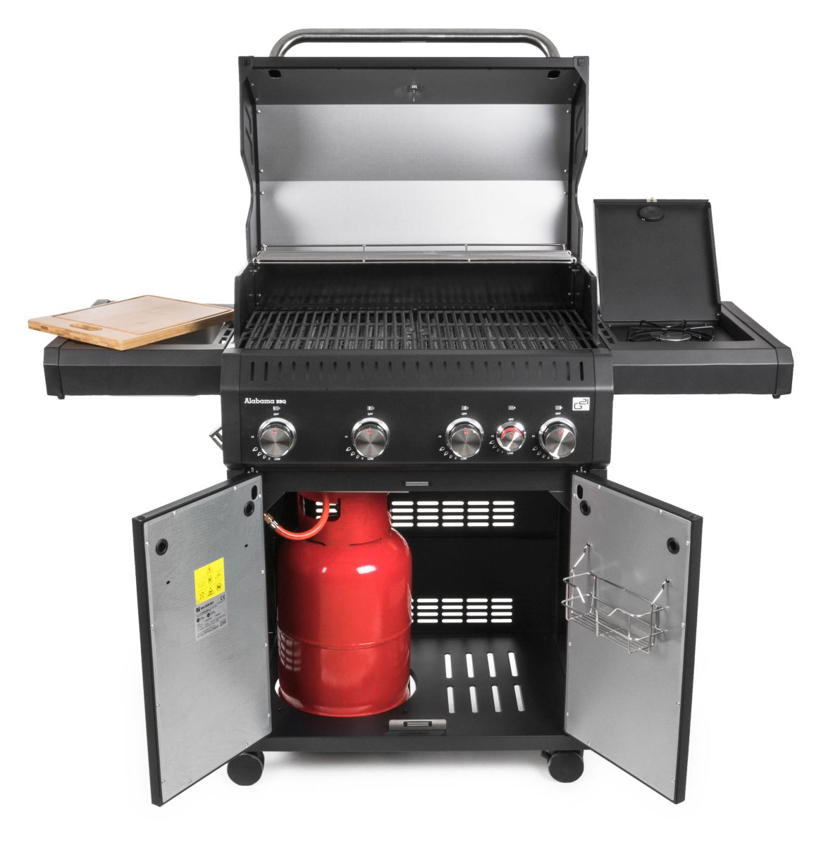 G21 Plynový gril 17kW Alabama Black BBQ Premium Line 63903110, černý, boční vařič, gastro miska