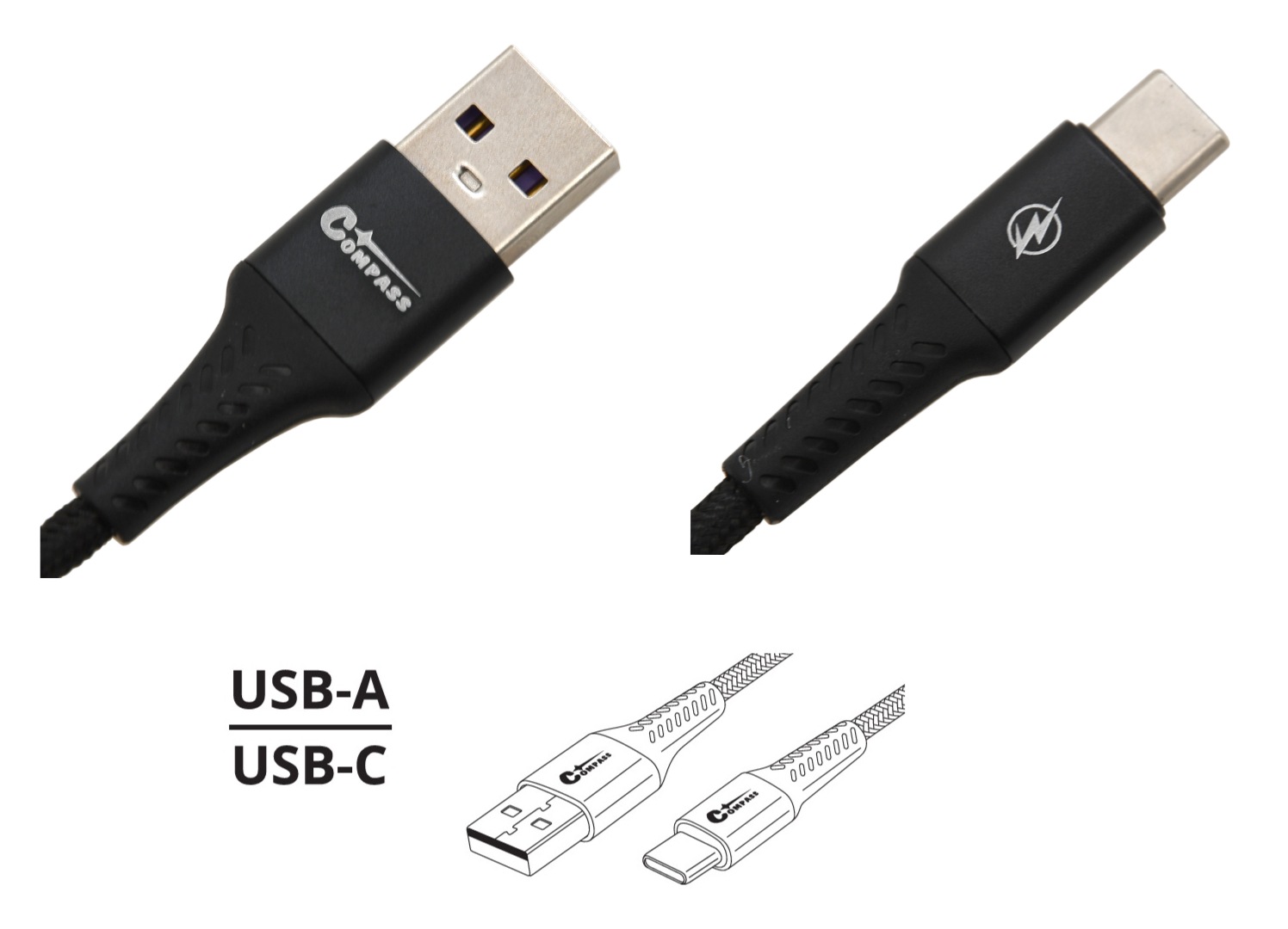 Datový, nabíjecí kabel USB-C, USB-A Speed 480 Mb/s 1,5 m 5.0A 07707 Compass