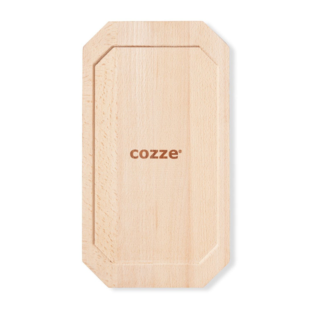 Cozze Litinová pánev 33x16,5 cm, s dřevěným tácem 90326 oboustranná, odnímatelné madlo