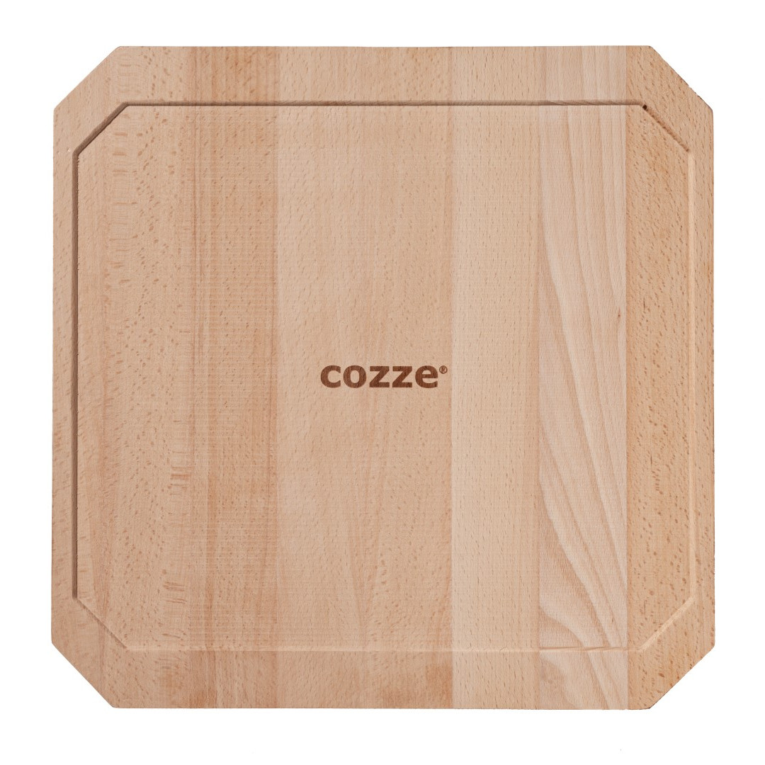 Cozze Litinová pánev 33x33 cm, s dřevěným tácem 90327 oboustranná, odnímatelné madlo