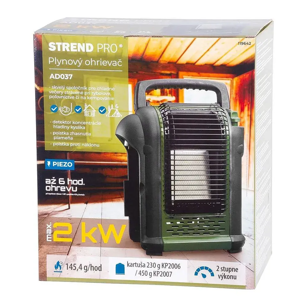 Strend Pro plynový ohřívač AD037-119642 2kW na kartuše 7/16", kempingový, přenosný, piezo